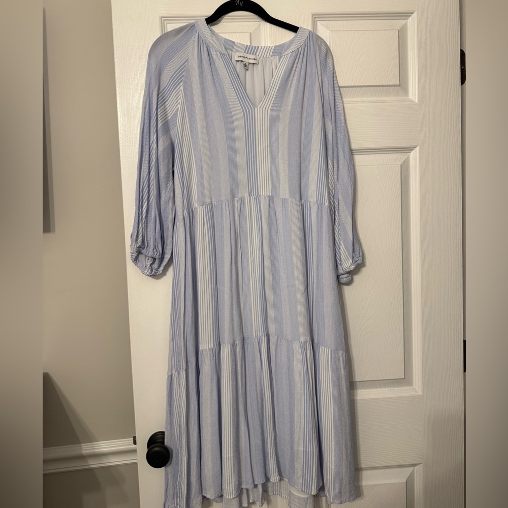 Gibson Latimer Blue Long Sleeve V-Neck Sundress